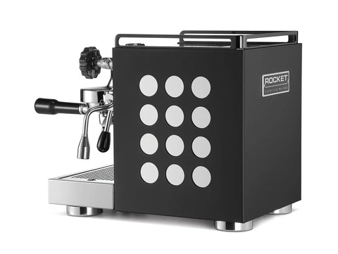 Side view of Appartamento Nera Espresso Machine With E61 Heat Exchanger One Point Eight Liter Boiler Heated Group Head Brew And Steam In One