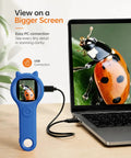 Go-To Pocket Sized Explorer 500X Handheld Digital Microscope For Kids With 2 Inch IPS Screen Portable STEM Toy For Travel Camping And School Projects Ages 5-12 Dark Blue connected to laptop via USB