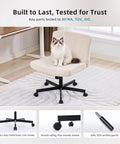 Criss Cross Desk Chair With Wheels, Wide Cross Legged Comfort For Home Office Or Vanity, Soft Fabric Upholstery, Beige