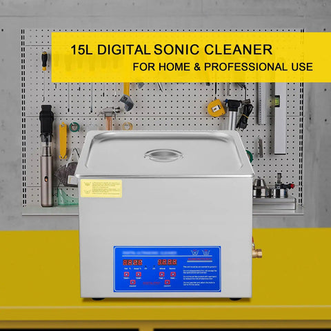 15L Ultrasonic Cleaner With Digital Timer And Heater, 40kHz Pro Grade Cleaning Machine in workshop setting