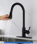 Top Shelf Slick Pull Down Kitchen Faucet Sprayer Head Replacement In Matte Black with water stream for easy rinsing.