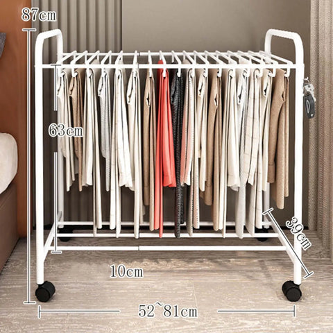 Foolproof Rolling Pants Hanger Trolley With Slick Ride Wheels And Reliable Brakes Rock Solid Floor Standing Metal Garment Rack For Jeans Slacks And Skirts Total Closet Lifesaver That Saves Prime Space