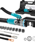 Pro Grade 10 Ton Hydraulic Crimping Tool With 9 Dies For Battery Cables And Wire Rope Crimper For 12 AWG To 2/0 AWG
