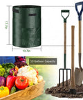 4 Pack 10 Gallon Grow Bags With Flap And Handles For Vegetables And Fruits Durable PE Planter Pots For Potatoes Onions Tomatoes And Carrots Ventilated Sides And Bottom Easy Check Window Green, gardening tools, and vegetable basket.