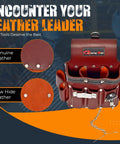 Heavy Duty Leather Carpenter And Electrician Tool Belt With Suspenders For Men, showing genuine cowhide leather details