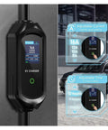 Portable Electric Vehicle Charger, 3.5KW 16A EVSE with adjustable settings on display, wall-mounted for home use.
