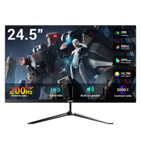 Front view of 24.5 Inch Gaming Monitor With 200Hz Refresh Rate, 1Ms Response Time, FHD 1080p VA Panel, HDR400, narrow bezel.