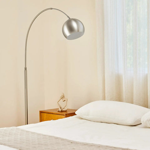 Tall Arc Floor Lamp With Marble Base In Brushed Nickel LED Bulb Included Adjustable Height 59 To 69 Inches 360 Rotating Shade