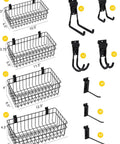 Heavy Duty Slatwall Hook Set With 30 Pieces Including Four Baskets And 26 Multisized Hooks For Garage Organization shown