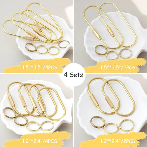Dope Gold Brass Key Rings With Screw Lock Carabiner Clips For Keys And Handbags, Durable Brass Key Organizer Charms For Purses