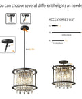 Dope Modern Black Crystal Chandelier For Foyer And Kitchen Island, Round Adjustable Height Pendant Light Fixture with accessories