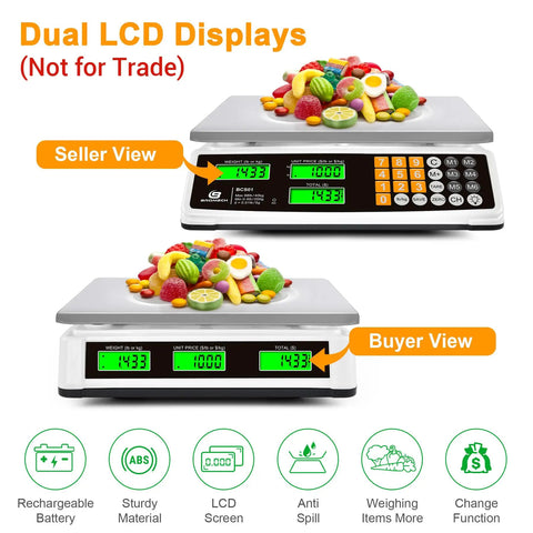 High Precision 40kg 88lb Price Computing Digital Scale For Produce And Meat Weighing With LCD Display And Green Backlight