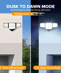 80W Dusk To Dawn Flood Light 9000 Lumens Led Security Beam With Photocell Ip65 Waterproof 4 Head Adjustable Outdoor Fixture in day and night settings