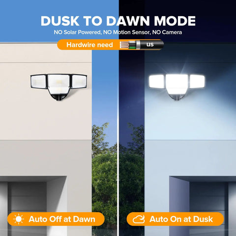80W Dusk To Dawn Flood Light 9000 Lumens Led Security Beam With Photocell Ip65 Waterproof 4 Head Adjustable Outdoor Fixture in day and night settings