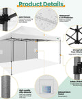 Product details of the 10x15 Heavy Duty Pop Up Canopy Tent With 4 Sidewalls For Outdoor Weddings And Parties All Season Windproof Waterproof Gazebo With Durable Steel Frame And Included Carry Bag