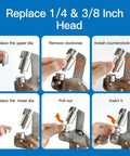 Tutorial on replacing 1/4 and 3/8 inch heads for Heavy Duty Grommet Tool Kit with magnetic die heads and pliers.