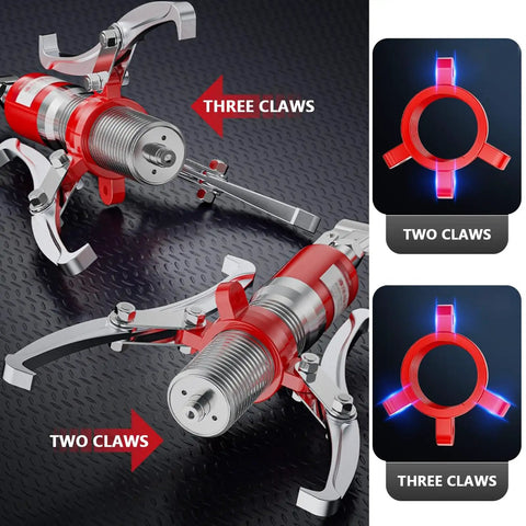 Heavy Duty Hydraulic Gear Puller Kit With 2 Or 3 Jaw Wheel Bearing Tool For Removing Stuck Pulleys Handles 20 Ton Lift Works Vertical Or Horizontal For Pro Auto Work And Garage Wrenchers Who Need Legit Separator For Gears And Bearings, three-claw setup