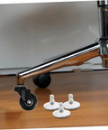 Heavy Duty Adjustable Chair Leveler Pads Set Of Five Swivel Roller Bases on hardwood floor with rolling chair leg.