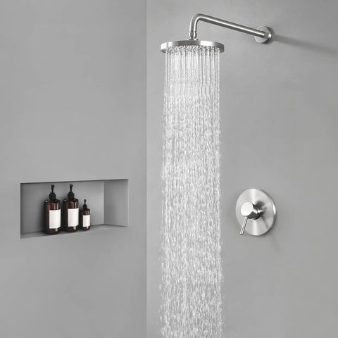 Complete Shower Faucet Set With Rain Shower Head Brushed Nickel Finish Anti Scald Pressure Balance Valve Trim Included