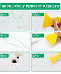Before and after images of drywall repaired using the Drywall Repair Kit For Quick Hole Fill And Wall Mending, No Fuss Patch.