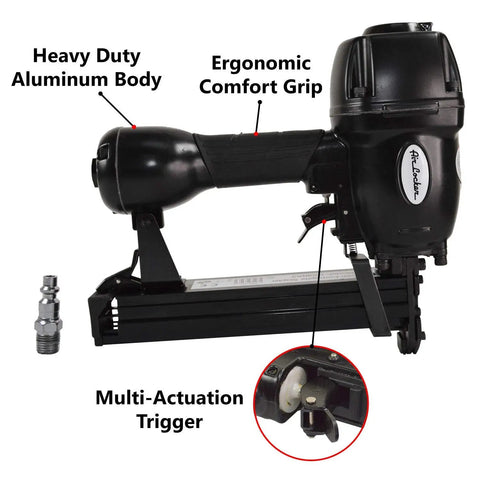 Heavy Duty Pneumatic Corrugated Metal Staple Gun Badass Workhorse For Decking Fencing And Crate Building Featuring Solid Rubber Grip Bottom Load Mag And 1000 Staples For No Sweat Assembly
