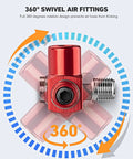 Red 2 Pack 1/4 Inch NPT Swivel Air Hose Fittings, 360 Degree Rotation For No-Kink Performance, Leak-Free Quick Connects With MNPT Plug