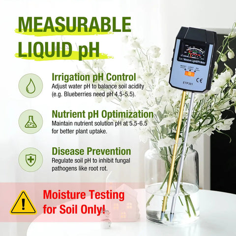 4 In 1 Soil Moisture PH And Light Meter For Plants No Battery Required Ideal For Indoor Garden Farm And Lawn Plus Liquid PH Testing For Irrigation Water