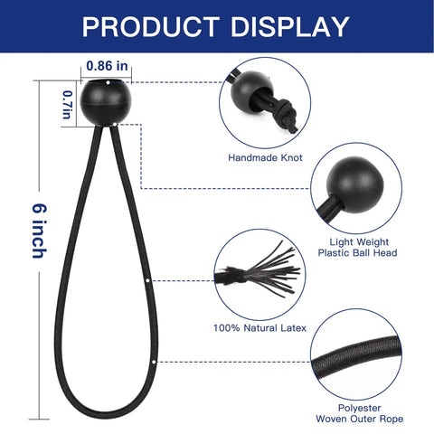 Six Inch Ball Bungee Cords Pack Of One Hundred Heavy Duty Tarp Tie Down Balls For Camping Shelter Canopy Cargo Tent Poles UV Resistant Easy Setup No Fuss Use