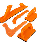 Five Piece Woodworking Push Block And Push Stick Set In Safety Orange For Table Saws Router Tables Jointer And Band Saw Keeps Your Fingers Safe While You Push Through Cuts And Tackle Any Workshop Job
