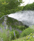 RelaxGrip 33 Inch Shower Head Watering Wand With Quick Connects And GentleRain Shower Head spraying water in garden