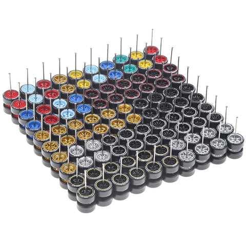 Assortment of 1/64 Scale Diecast Car Wheels And Tires Set Mixed Random Realistic Wheel Rims With Printed Detail For Customizing Cars Variety Pack