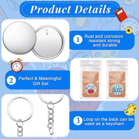 DIY Button Maker Kit For 100 Sets 58mm 2 And A Quarter Inch Includes Metal Shells Plastic Films Backing Parts Bags Cards And Keychains