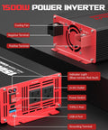 3000W Power Inverter DC 12V To AC 120V features USB ports, AC outlets, cooling fan, and indicator lights for RV and home use.