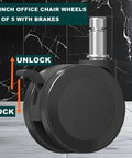 Office Chair Wheels With Brakes 2.36 Inch Diameter Locking Caster Replacement Set Of Five For Carpet And Hardwood Floors