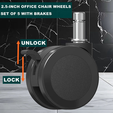Office Chair Wheels With Brakes 2.36 Inch Diameter Locking Caster Replacement Set Of Five For Carpet And Hardwood Floors