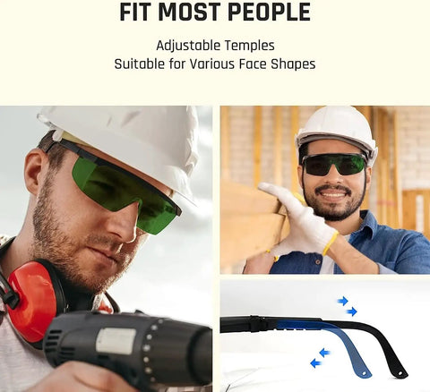 Real Deal IPL Laser Safety Glasses With Od4 Eye Shields For Hair Removal And Spa Sessions Adjustable Wraparound Fit blocks UV blue and green beams worn by men, showing adjustable arms.