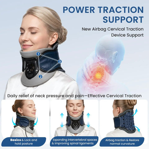 Sick Of Neck Pain? This Adjustable Cervical Traction Device With Built Air Pump Slams Your Spine Decompression for effective support.