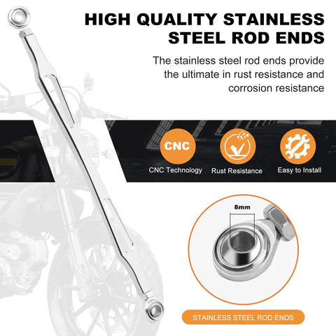 Chrome Shift Linkage For Harley Touring Rigs 1986 And Later Road King Road Glide Electra Glide Tri Glide Softail Aftermarket Replacement Gear Shift Lever, 8mm stainless steel rod ends