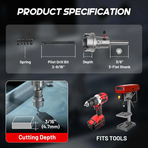 EZARC 9-Piece Quick-Change Carbide Hole Saw Kit with pilot drills and spring