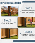 2 Pack Heavy Gauge Steel Fence Post Repair Kit With Ground Anchored Brackets showing installation steps for securing wooden fences.