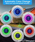 16 Pack Solar Ground Lights Outdoor With 16 LEDs Multi Color Waterproof Landscape Lights For Pathway Garden Walkway Driveway Yard Decor Lighting Kit For Patio And Backyard Ambience showing automatic color change feature
