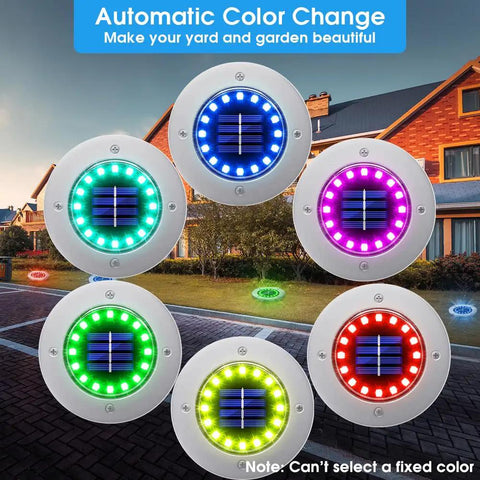 16 Pack Solar Ground Lights Outdoor With 16 LEDs Multi Color Waterproof Landscape Lights For Pathway Garden Walkway Driveway Yard Decor Lighting Kit For Patio And Backyard Ambience showing automatic color change feature