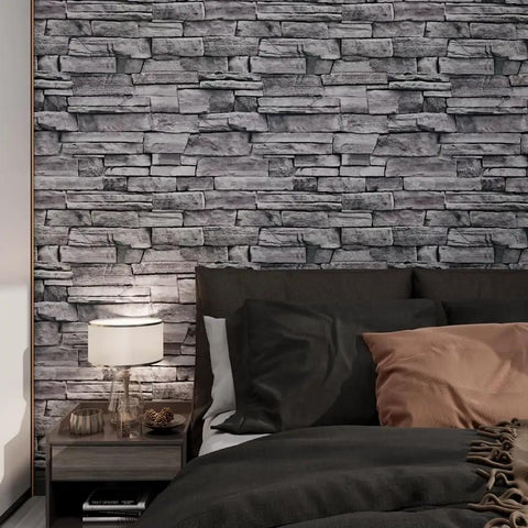 Bedroom with Grey Brick Wallpaper Peel And Stick 17.7 By 394 Inches Faux 3D Stone For Bathroom Bedroom Kitchen And Living Room