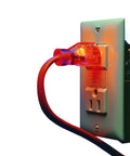Pipe Heat Cable 18 Ft For Preventing Freezing, 120V, 7W Per Ft, plugged into wall outlet, glowing orange plug indicating power.