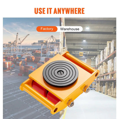 Heavy Duty Machinery Moving Skates Workhorse And 12 Ton Industrial Equipment Dollies With 360 Degree Polyurethane Wheels for smooth transport in warehouse.