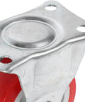 Steel mounting plate of heavy duty rigid rubber caster wheel for furniture cart, showing detailed view of design.