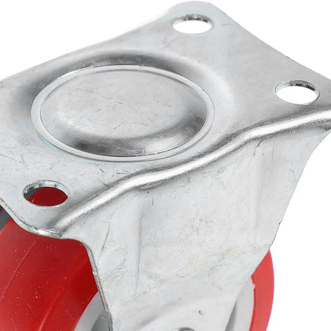 Steel mounting plate of heavy duty rigid rubber caster wheel for furniture cart, showing detailed view of design.