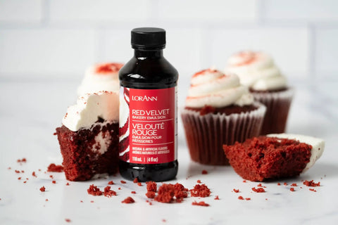 Bakery Emulsion Variety Pack For Cakes, Cookies And Desserts With Flavors Almond, Butter Vanilla, Lemon, Princess Cake And Cookie, Red Velvet, Strawberry Gluten Free And Keto Friendly, 4 Oz Bottles A Must Have For Home Bakers bottle with red velvet cupcakes