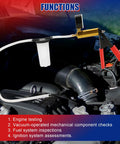 2 In 1 Handheld Vacuum Pump Brake Bleeder Kit For Motorcycle With Vacuum Gauge And 0 To 30 In Hg Range For Precise Brake Bleeding Auto Diagnostics Includes Adapters And Quick Connect Fittings. Engine test setup with hose, jar, and clamp