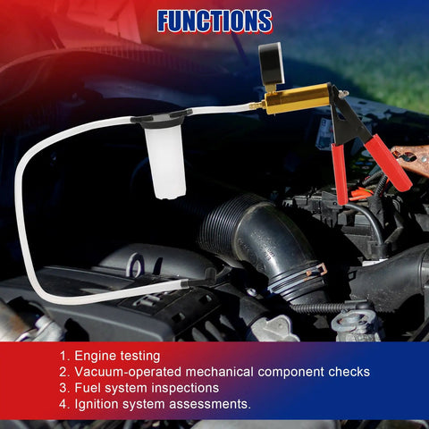2 In 1 Handheld Vacuum Pump Brake Bleeder Kit For Motorcycle With Vacuum Gauge And 0 To 30 In Hg Range For Precise Brake Bleeding Auto Diagnostics Includes Adapters And Quick Connect Fittings. Engine test setup with hose, jar, and clamp